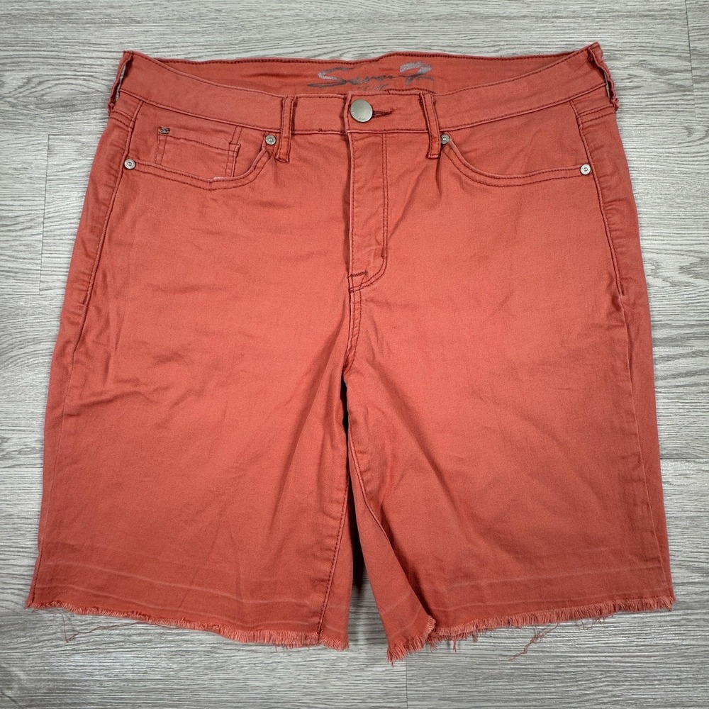 Seven7 Women's Shorts Weekend Bermuda Rust‎ Orange Size 14 Frayed Hem Stretch